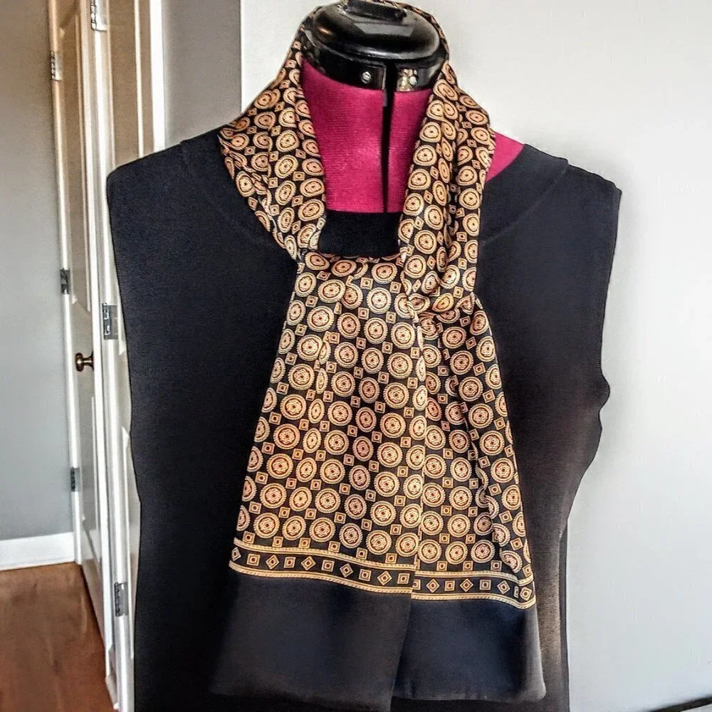 Double Sided Black Gold Red Silk Oblong Scarf